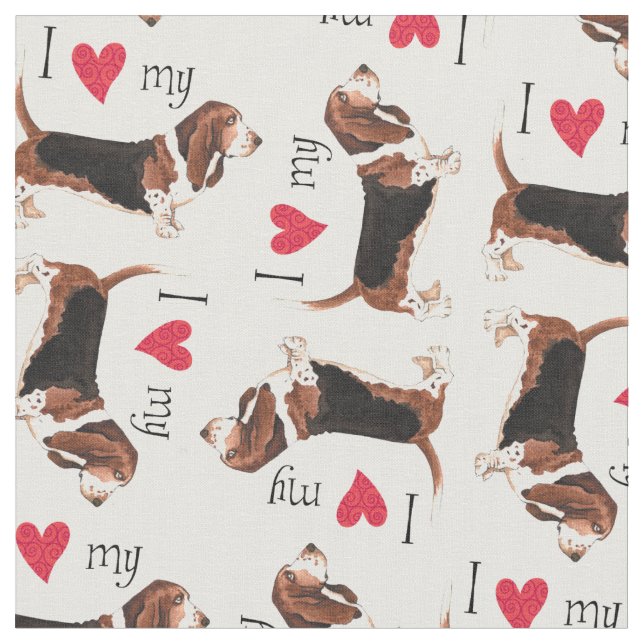 I Love my Basset Hound Fabric (Close Up)