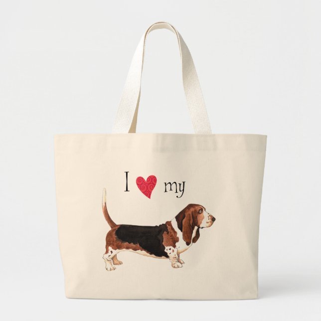 I Love my Basset Hound Large Tote Bag (Front)