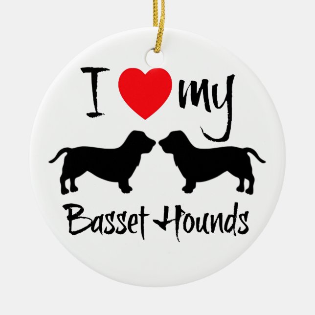 I Love My Basset Hounds Ceramic Tree Decoration (Front)