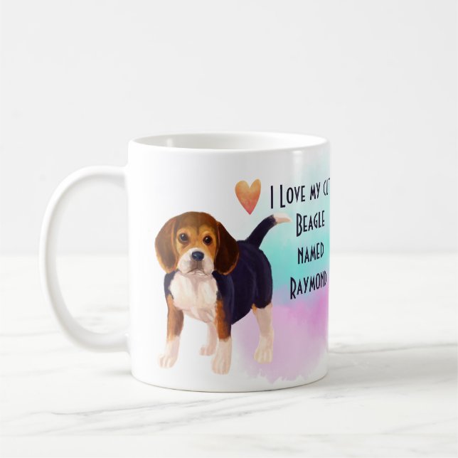 I Love My BEAGLE Add Name Custom Cartoon Dog Coffee Mug (Left)