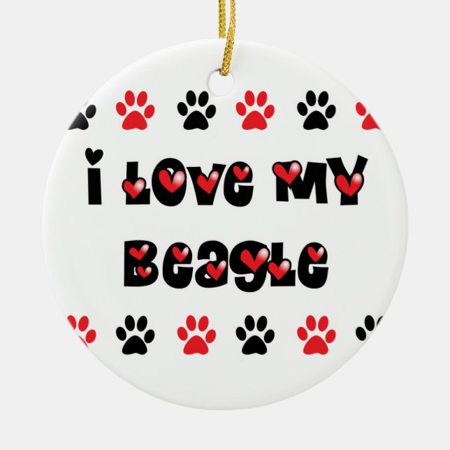 I Love My Beagle Ceramic Tree Decoration (Front)