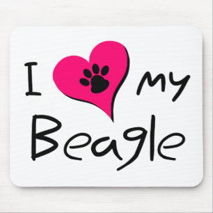 I Love My Beagle Cute Paw Print on Heart Mouse Mat