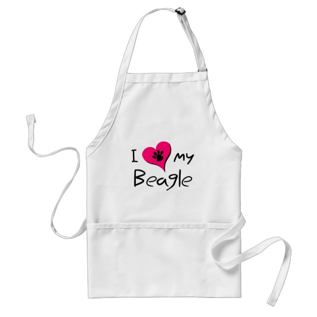 I Love My Beagle Cute Paw Print on Heart Standard Apron (Front)