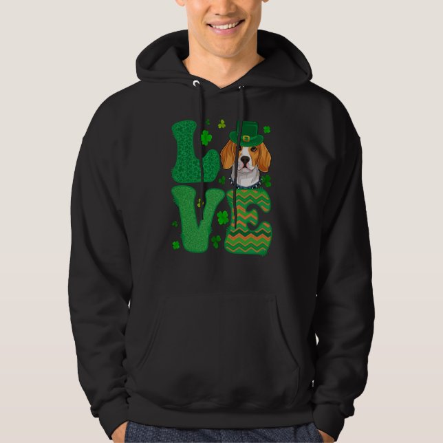 I Love My Beagle Dog Leprechaun Shamrocks Saint Pa Hoodie (Front)