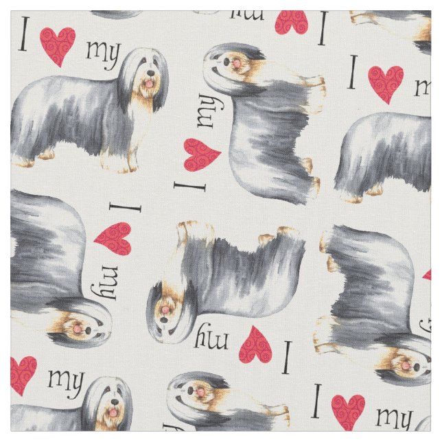 I Love my Bearded Collie Fabric (Close Up)