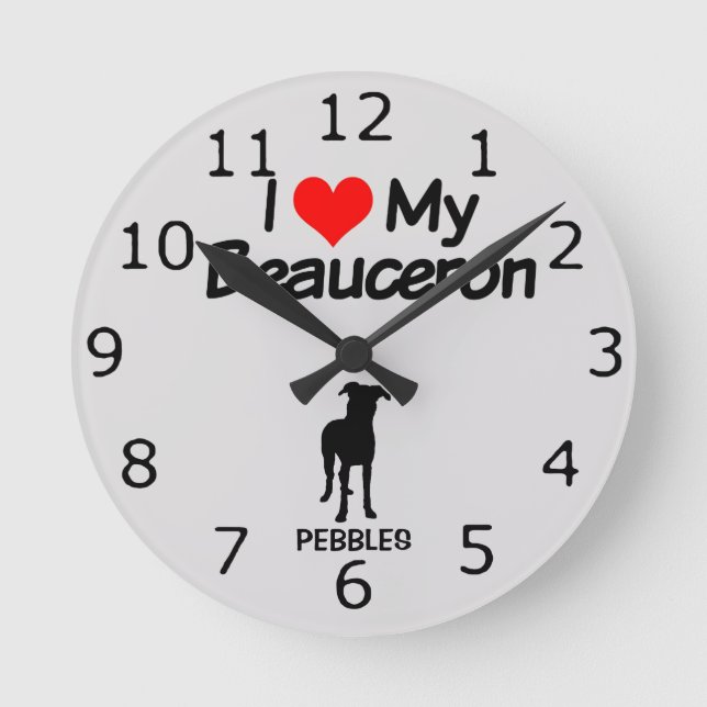 I Love My Beauceron Dog Round Clock (Front)