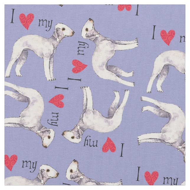 I Love my Bedlington Terrier Fabric (Close Up)