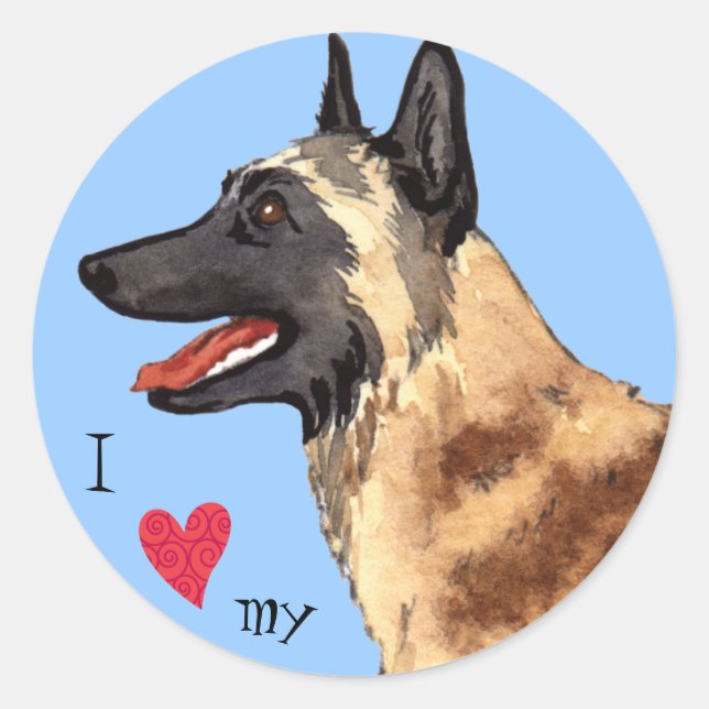 I Love my Belgian Malinois Classic Round Sticker (Front)