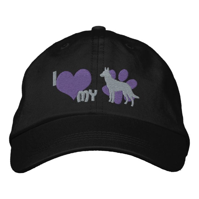 I Love my Belgian Malinois Embroidered Hat (Grey) (Front)
