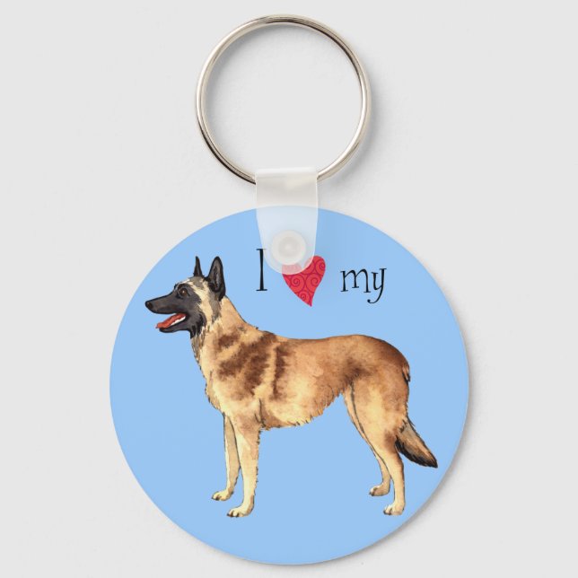 I Love my Belgian Malinois Key Ring (Front)