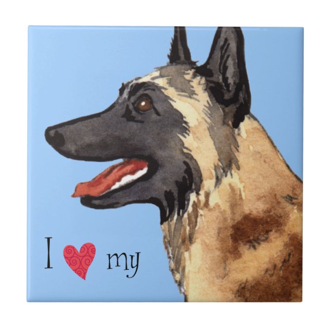 I Love my Belgian Malinois Tile (Front)