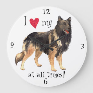 I Love my Belgian Tervuren Large Clock
