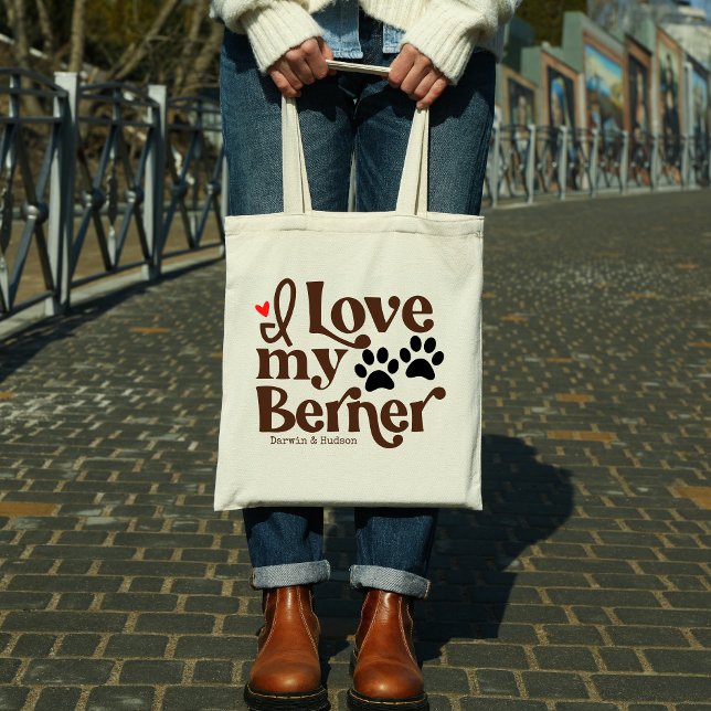 I Love My Berner Bernese Mountain Dog Custom Name  Tote Bag (Creator Uploaded)