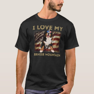 I Love My Bernese Mountain Dad Mum American Flag W T-Shirt