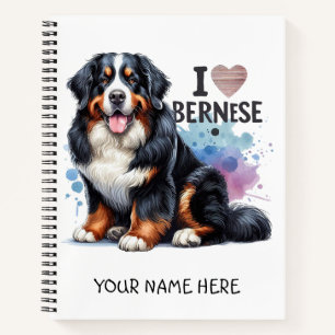 I Love My Bernese Mountain Dog Personalised Name Notebook