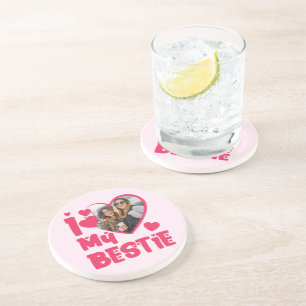 I Love My Bestie Custom Photo Heart-Shaped Design Coaster