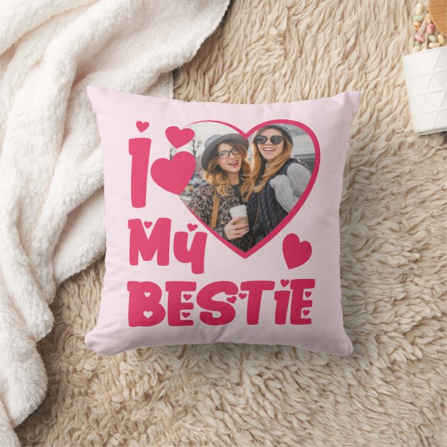 I Love My Bestie Custom Photo Heart-Shaped Design Cushion (Blanket)