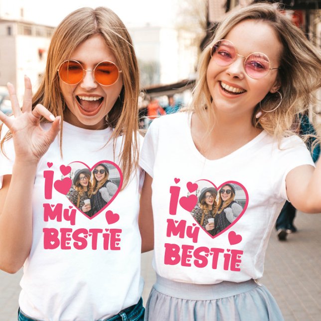 I Love My Bestie Custom Photo Heart-Shaped Design T-Shirt (Creator Uploaded)