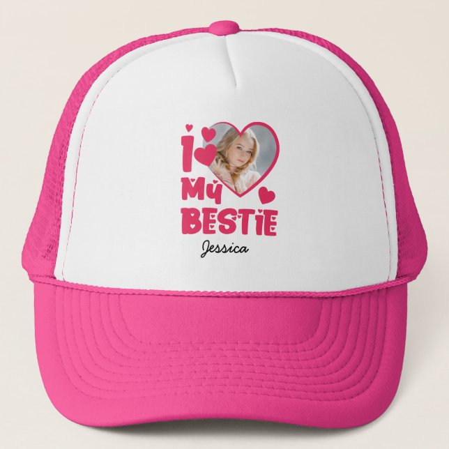 I Love My Bestie Personalised Photo & Text Trucker Hat (Front)