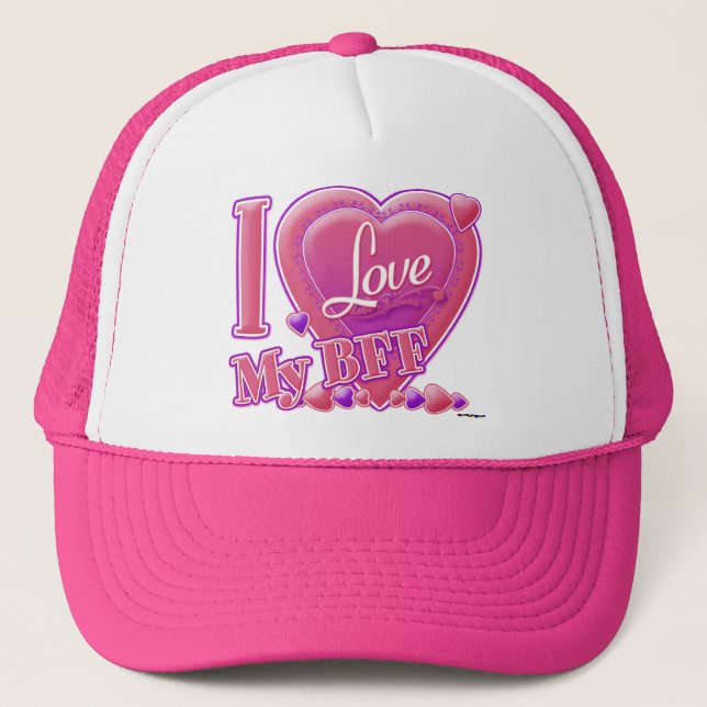 I Love My BFF pink/purple - hearts Trucker Hat (Front)