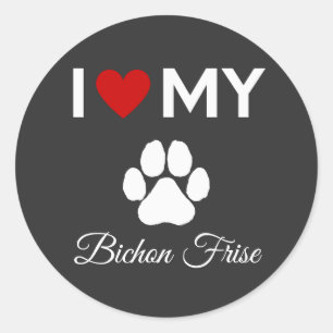 I love my Bichon Frise dog custom text Classic Round Sticker