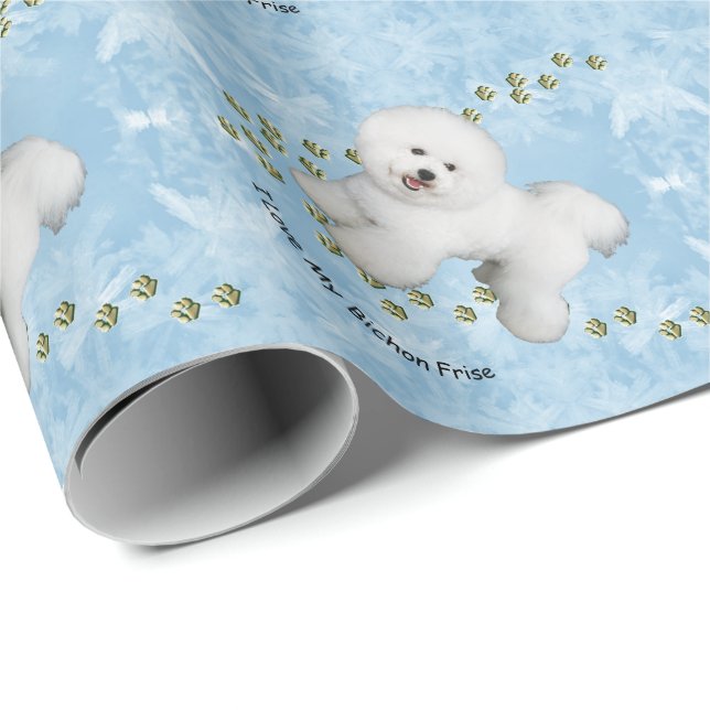 I Love My Bichon Frise on Blue Crystal Wrapping Paper (Roll Corner)