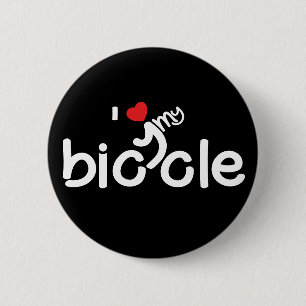 I love my bicycle typography 6 cm round badge
