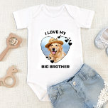 I Love My Big Brother Custom Dog Pet Photo Baby Bodysuit<br><div class="desc">I Love My Big Brother ! Let everyone know of your best dog and newly appointed guard dog in the welcoming home of your new baby with this cute custom dog photo baby clothes. “I Love My Big Brother" personalise with your dogs favourite photo. Perfect baby shower gift to a...</div>