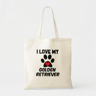 I Love My Big Paw Red Heart Golden Retriever Black Tote Bag