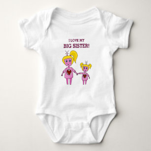 I Love My Big Sister Geek Pink Robot Baby Bodysuit