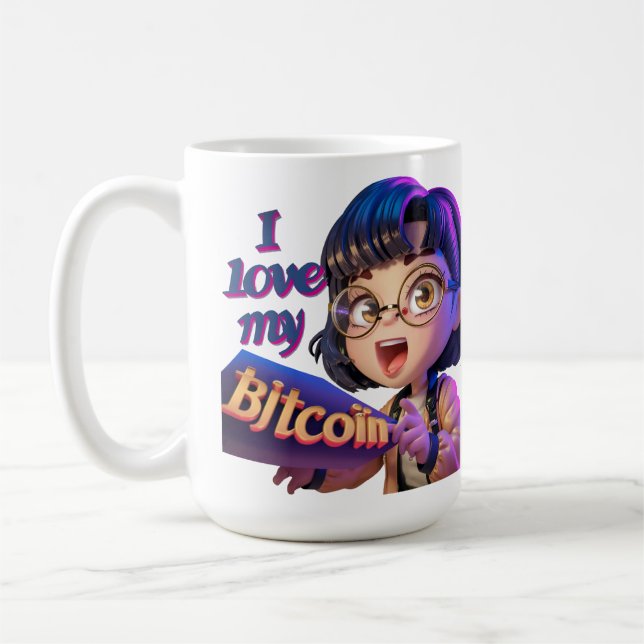 I Love My Bitcoin - Cartoon Design Coffee Mug (Left)
