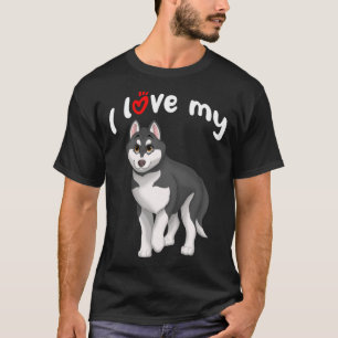 I Love My Black and White Siberian Husky Dog with  T-Shirt