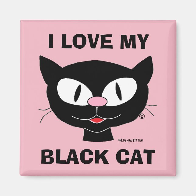 I Love My Black Cat Cute Cartoon Cat Magnet (Front)