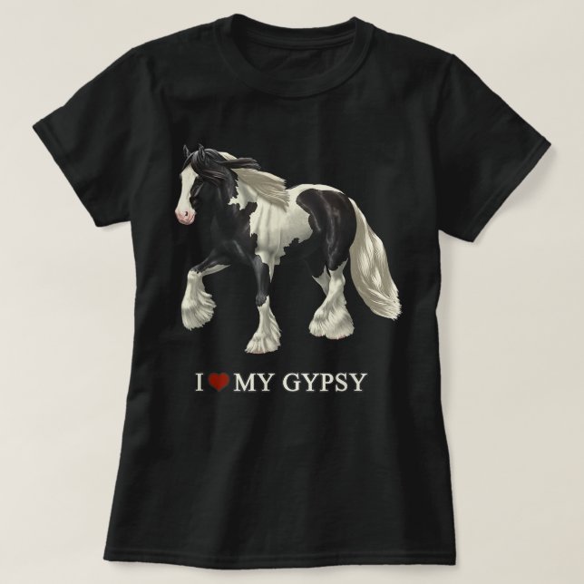 I Love My Black Pinto Gypsy Vanner Horse  T-Shirt (Design Front)