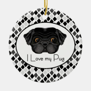 I Love My Black Pug Cute Black Pug and Love Quote Ceramic Tree Decoration