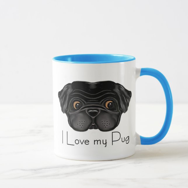 I Love My Black Pug Cute Black Pug and Love Quote Mug (Right)
