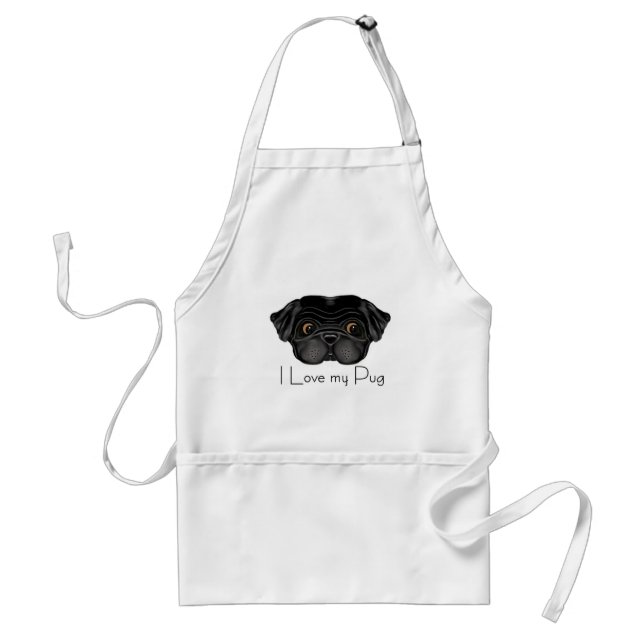 I Love My Black Pug Cute Black Pug and Love Quote Standard Apron (Front)
