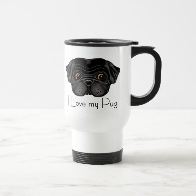 I Love My Black Pug Cute Black Pug and Love Quote Travel Mug (Right)