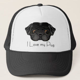 I Love My Black Pug Cute Black Pug and Love Quote Trucker Hat