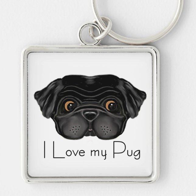 I Love my Black Pug Key Ring (Front)