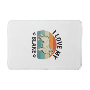 I Love My Blake Dog Retro Engraving Design_1 Bath Mat
