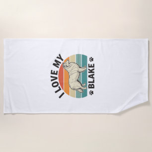 I Love My Blake Dog Retro Engraving Design_1 Beach Towel