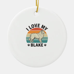 I Love My Blake Dog Retro Engraving Design_1 Ceramic Tree Decoration