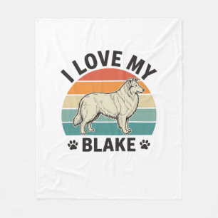 I Love My Blake Dog Retro Engraving Design_1 Fleece Blanket
