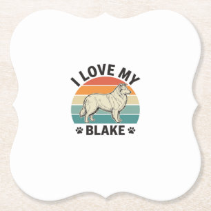 I Love My Blake Dog Retro Engraving Design_1 Paper Coaster