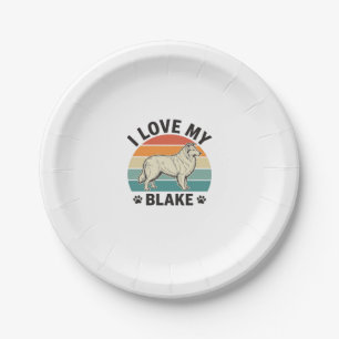 I Love My Blake Dog Retro Engraving Design_1 Paper Plate