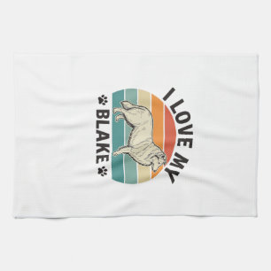 I Love My Blake Dog Retro Engraving Design_1 Tea Towel