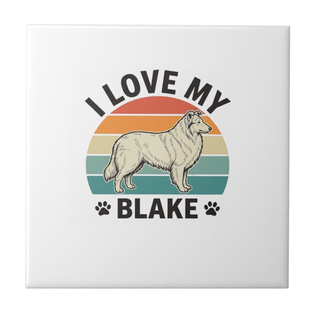 I Love My Blake Dog Retro Engraving Design_1 Tile (Front)