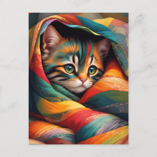 I Love my Blanket! Rainbow Tabby Cat Postcard