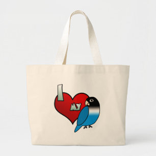 I Love my Blue Black Masked Lovebird Large Tote Bag